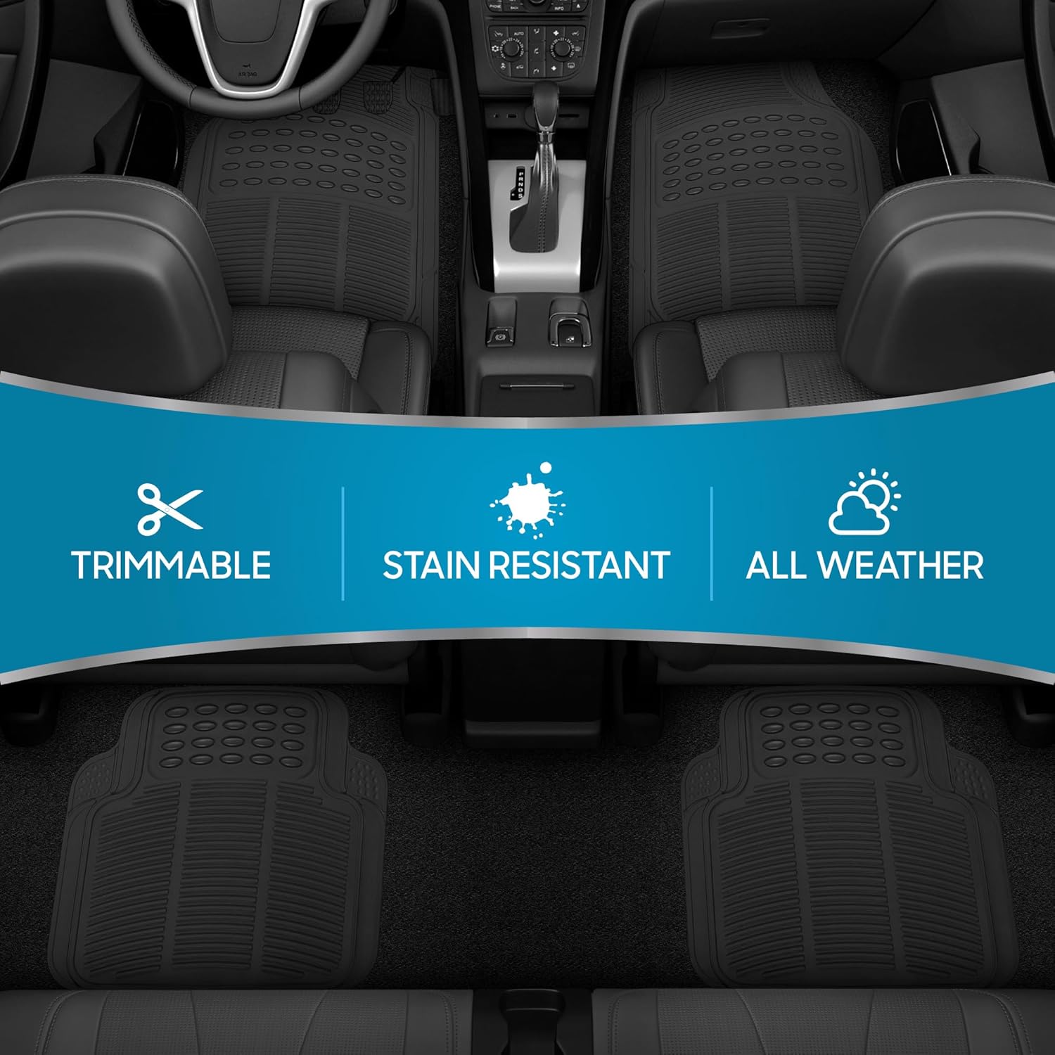 ORANGLES BDK 4-Piece All-Weather Floor Mats – Universal Fit Waterproof Rubber Car Floor Mats with Capture Ridges for Cars, Trucks & SUVs (Black) - angled perspective - Image 4 of 4 | excellent for daily use | New York | Free Shipping ORANGLES