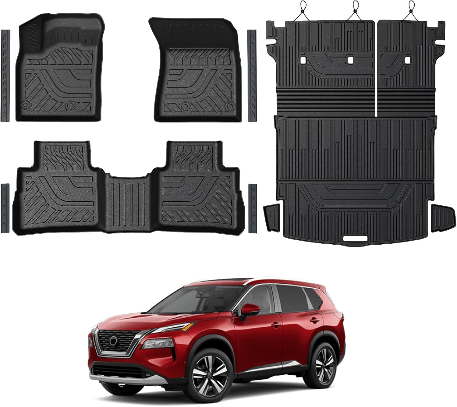 Full Coverage Floor Mats Set for Nissan Rogue 2021–2026 – All Weather Floor Mats, Cargo Mat, Backrest Protectors & Door Sill Guards (Not for Sport Models)