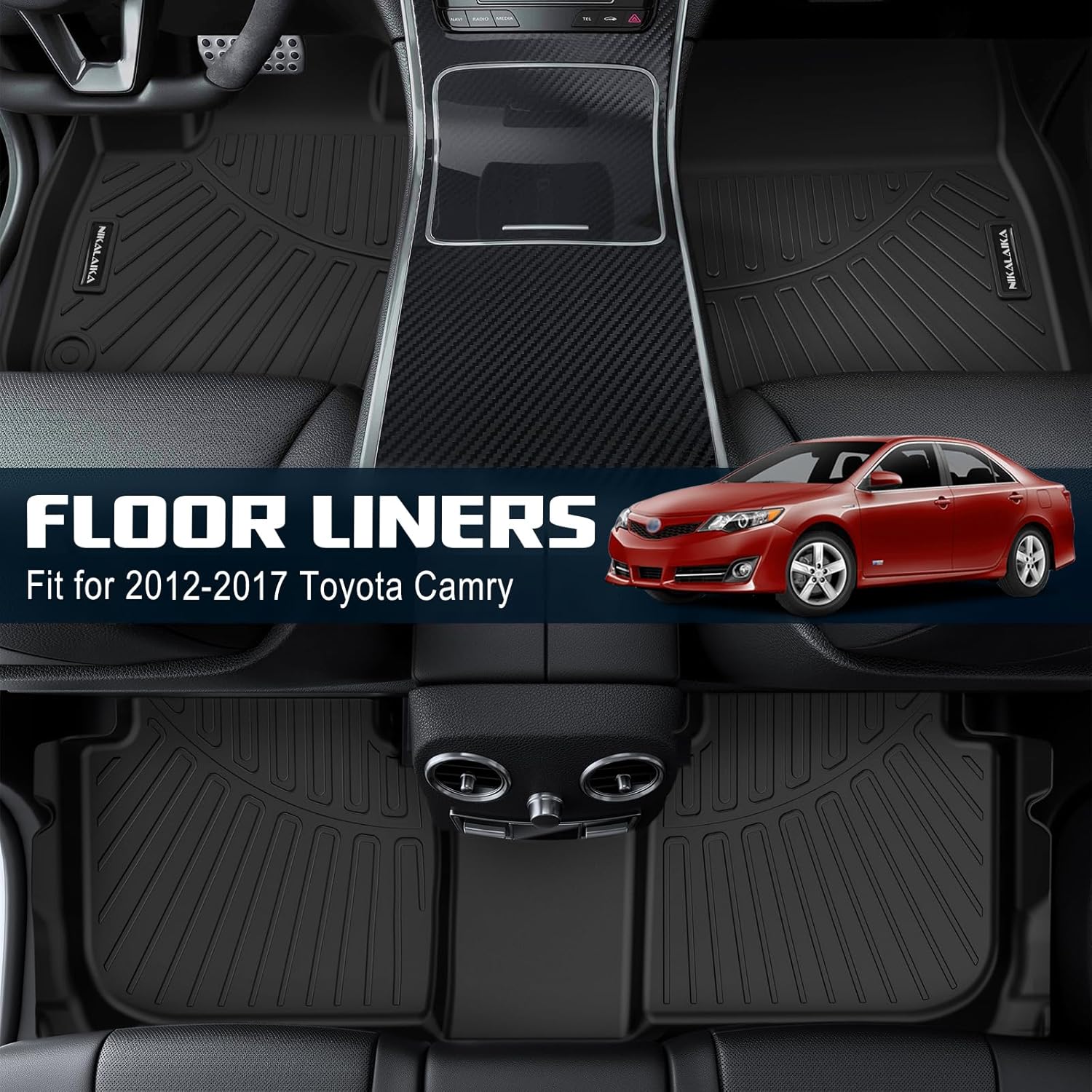 ORANGLES All Weather Floor Mats & Cargo Liners for Toyota Camry 2012–2017 (Non-Hybrid) – TPE Rubber Full Set Floor Liners & Trunk Mat Accessories - high resolution display - Image 2 of 5 | perfect for office | California | Free Shipping ORANGLES