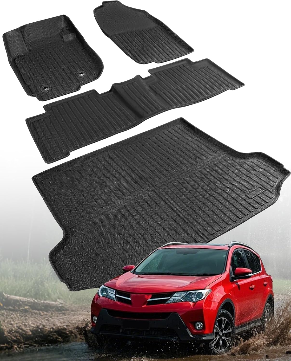 Custom Fit All Weather Floor Mats for Toyota RAV4 2006–2012 (Without 3rd Row Seat) – Heavy Duty Rubber Floor Liners & Cargo Mat Full Set