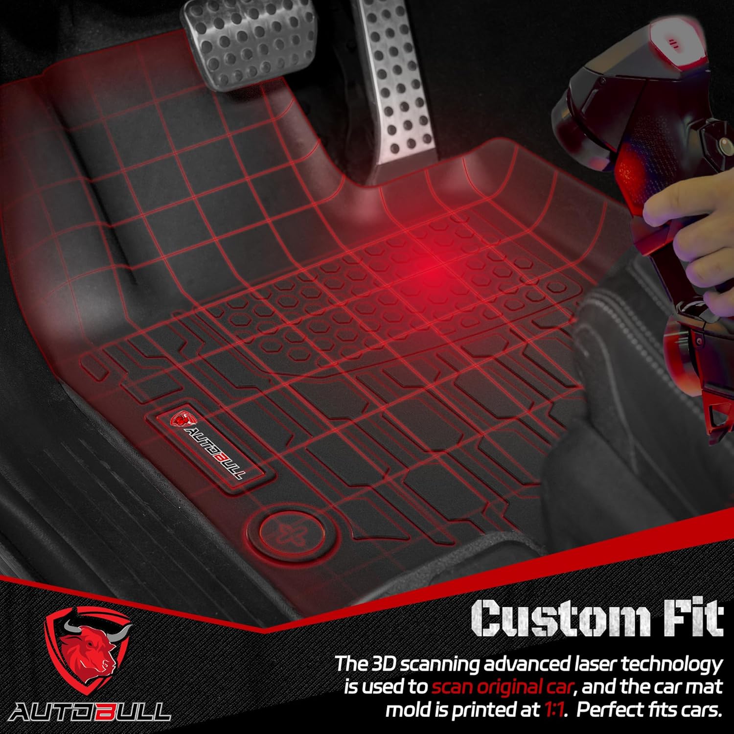 ORANGLES Custom Fit All Weather TPE Floor Mats for Volkswagen Tiguan 2018–2024 – Waterproof 1st & 2nd Row Floor Liners (Black) - detailed closeup view - Image 3 of 5 | great for travel | Texas | Free Shipping ORANGLES