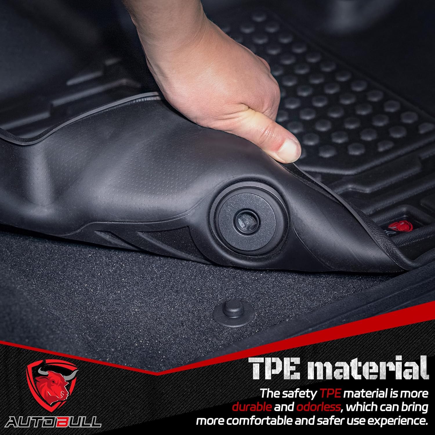 ORANGLES Custom Fit All Weather TPE Floor Mats for Volkswagen Tiguan 2018–2024 – Waterproof 1st & 2nd Row Floor Liners (Black) - angled perspective - Image 4 of 5 | excellent for daily use | New York | Free Shipping ORANGLES