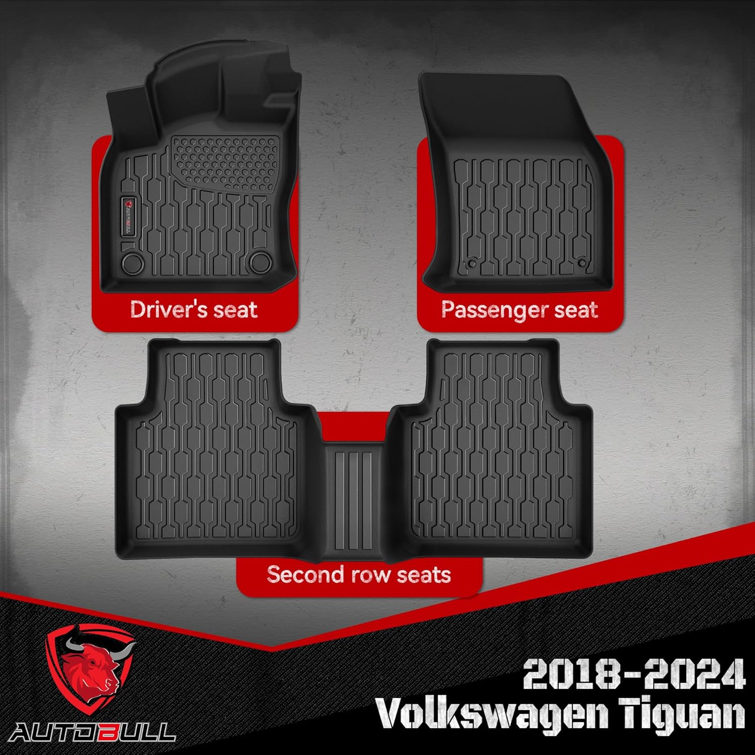 ORANGLES Custom Fit All Weather TPE Floor Mats for Volkswagen Tiguan 2018–2024 – Waterproof 1st & 2nd Row Floor Liners (Black) - full product showcase - Image 5 of 5 | suitable for professionals | Florida | Free Shipping ORANGLES