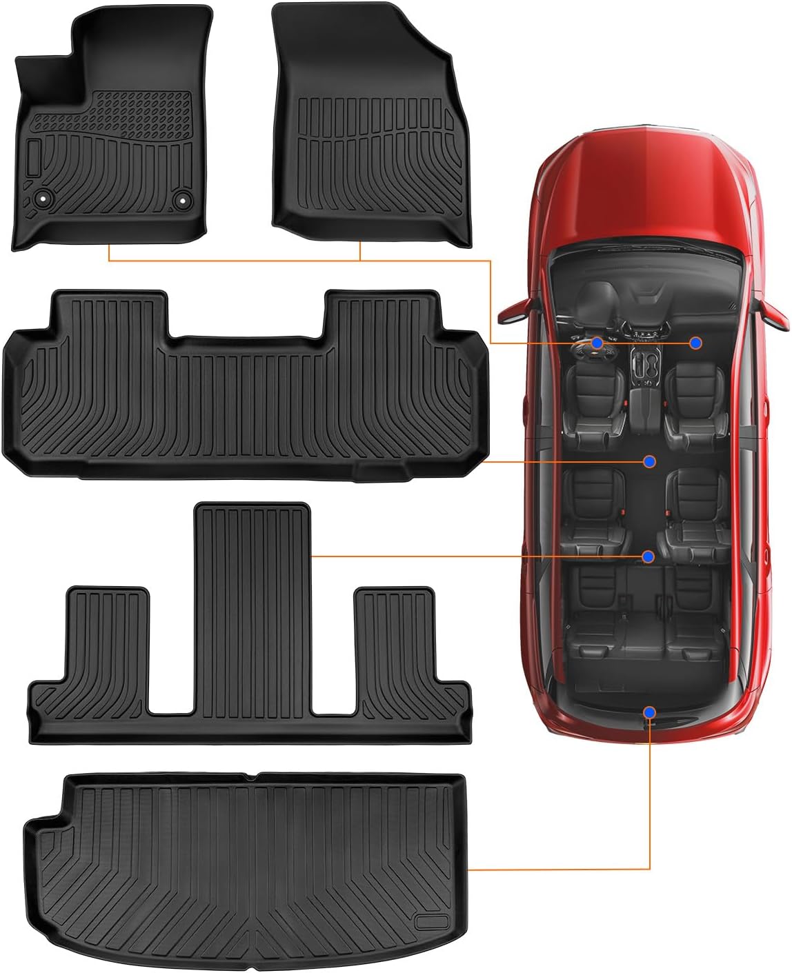 All Weather Floor Mats & Cargo Liner for Chevrolet Traverse 2018–2023 (7-Seater Bucket Seats) – TPE Rubber Custom Fit Floor Liners & Trunk Mat (Fits 2024 Traverse Limited)