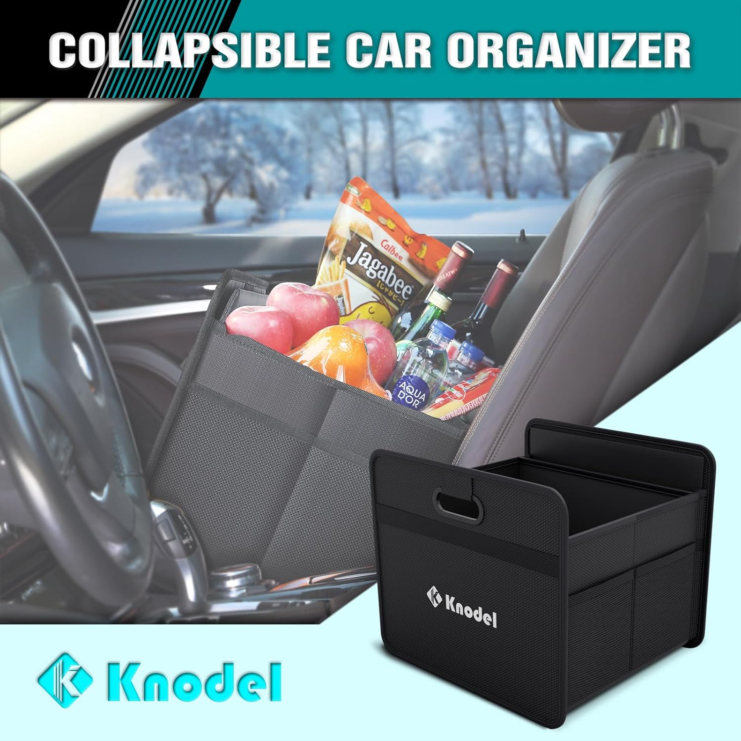 ORANGLES K KNODEL Car Trunk Organizer – Foldable Automotive Storage Box with Reinforced Handles for Car, SUV & Truck (Small, Black) - detailed closeup view - Image 3 of 5 | great for travel | Texas | Free Shipping ORANGLES
