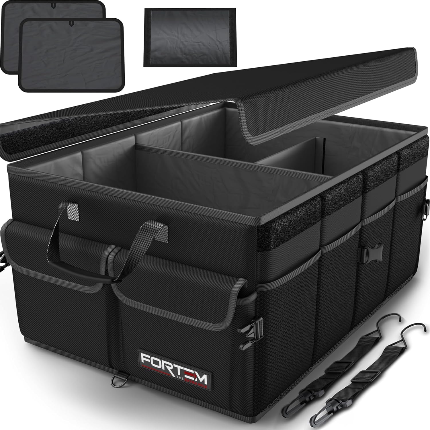 FORTEM Trunk Organizer for SUV – 50L Foldable Car Storage Organizer with Non-Slip Bottom, Straps & Soft Cover (600D Oxford, Collapsible)