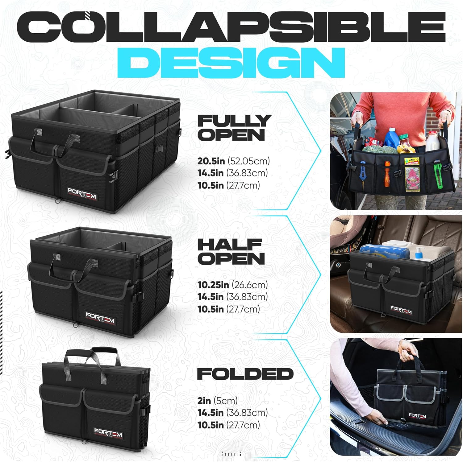 ORANGLES FORTEM Trunk Organizer for SUV – 50L Foldable Car Storage Organizer with Non-Slip Bottom, Straps & Soft Cover (600D Oxford, Collapsible) - high resolution display - Image 2 of 5 | perfect for office | California | Free Shipping ORANGLES
