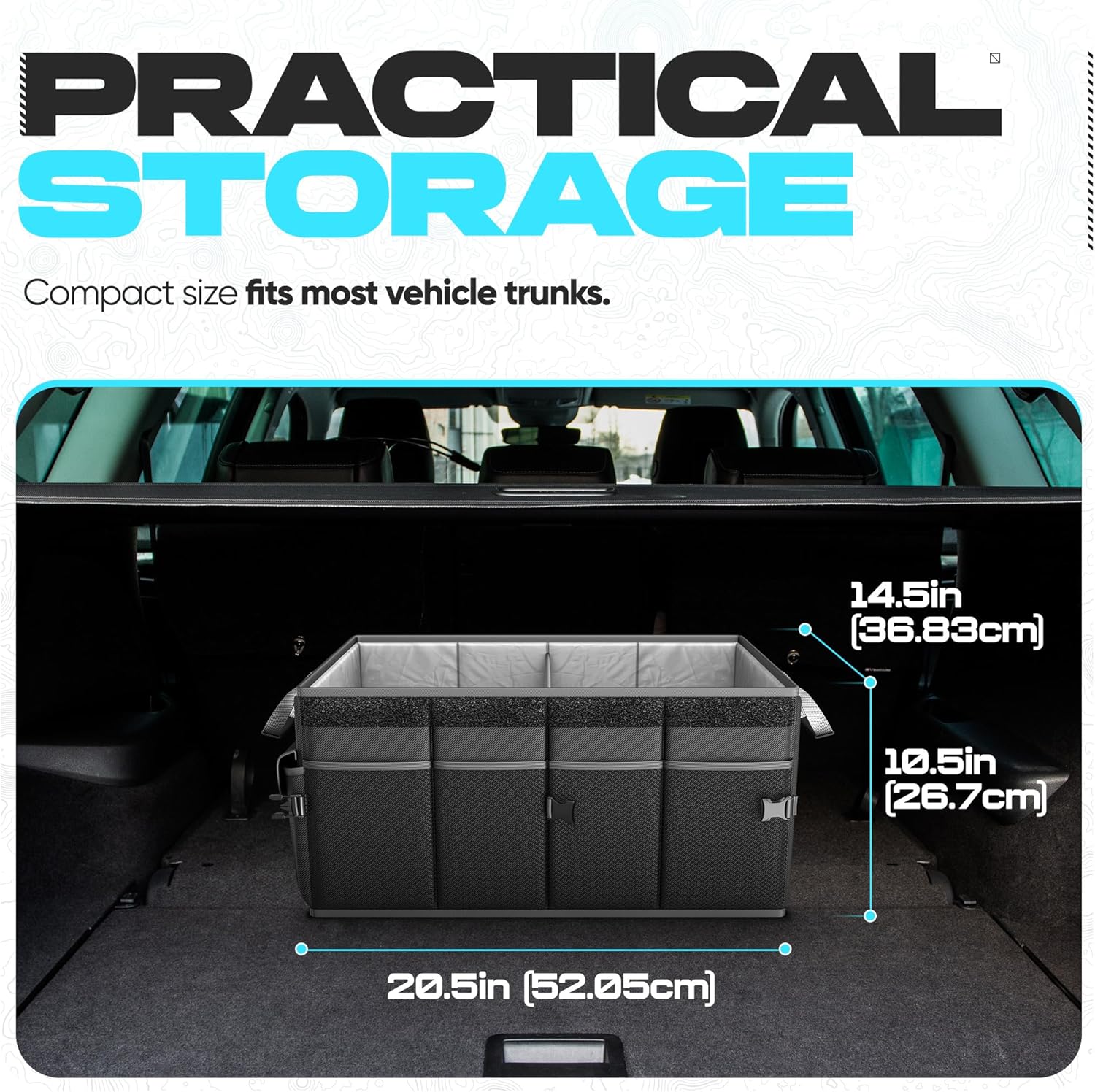 ORANGLES FORTEM Trunk Organizer for SUV – 50L Foldable Car Storage Organizer with Non-Slip Bottom, Straps & Soft Cover (600D Oxford, Collapsible) - angled perspective - Image 4 of 5 | excellent for daily use | New York | Free Shipping ORANGLES