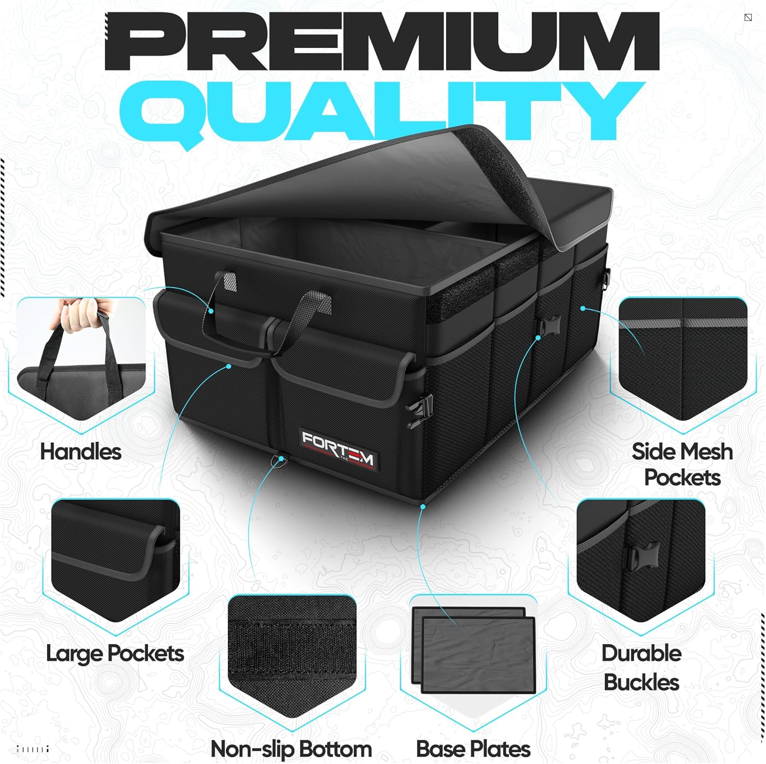 ORANGLES FORTEM Trunk Organizer for SUV – 50L Foldable Car Storage Organizer with Non-Slip Bottom, Straps & Soft Cover (600D Oxford, Collapsible) - full product showcase - Image 5 of 5 | suitable for professionals | Florida | Free Shipping ORANGLES