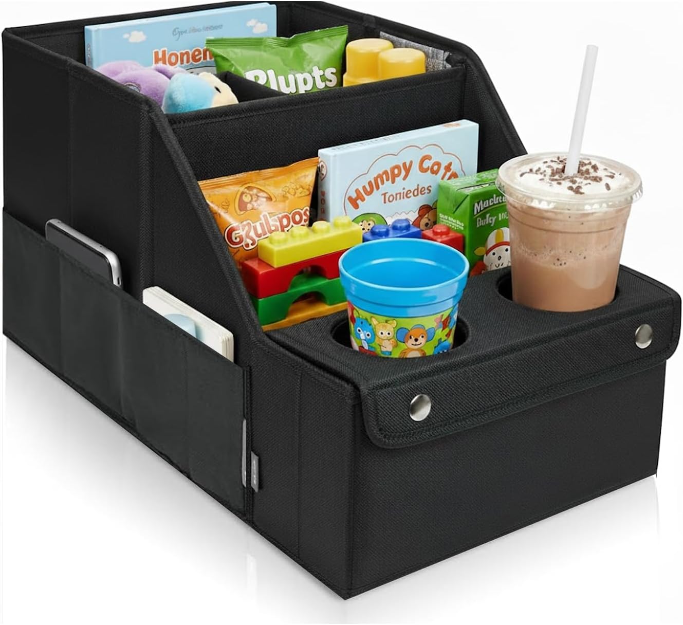 Global Cart Heavy Duty Back Seat Car Organizer – 11 Storage Compartments with 2 Cup Holders, Car Seat Organizer for Kids, Travel, Camping & Family Use