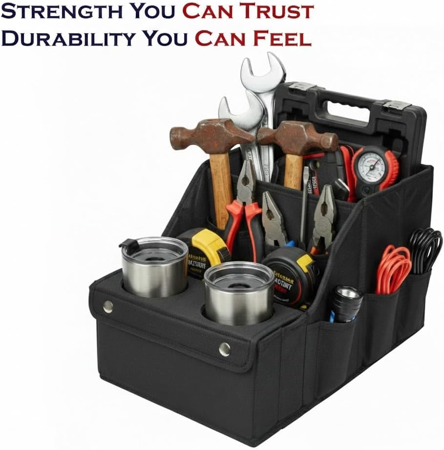 ORANGLES Global Cart Heavy Duty Back Seat Car Organizer – 11 Storage Compartments with 2 Cup Holders, Car Seat Organizer for Kids, Travel, Camping & Family Use - high resolution display - Image 2 of 4 | perfect for office | California | Free Shipping ORANGLES