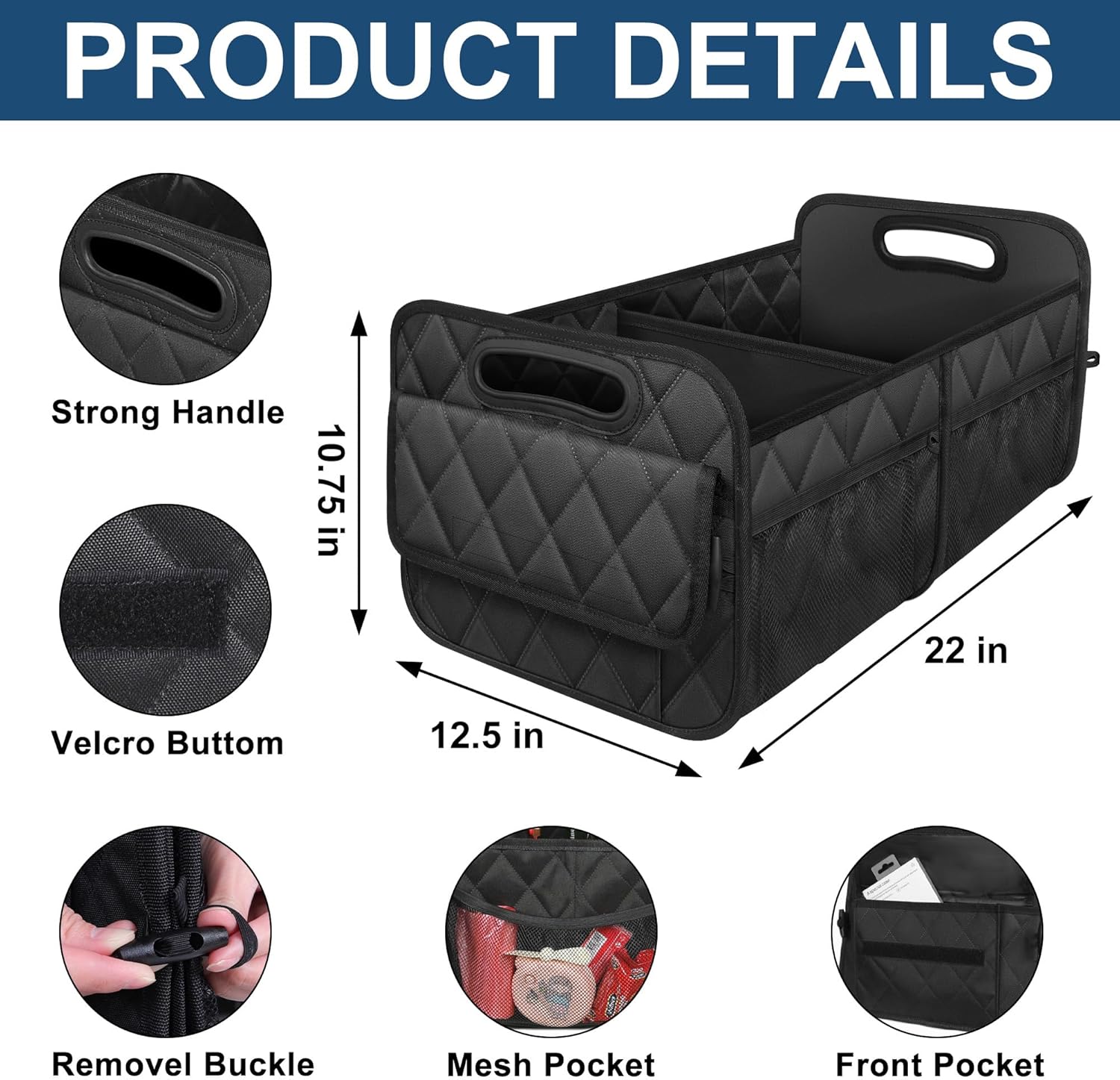 ORANGLES Deosk Car Trunk Organizer for SUV – 50L Waterproof Polyester Foldable Storage Box with 6 Pockets, Car Storage Organizer for Women & Men (Black) - high resolution display - Image 2 of 4 | perfect for office | California | Free Shipping ORANGLES