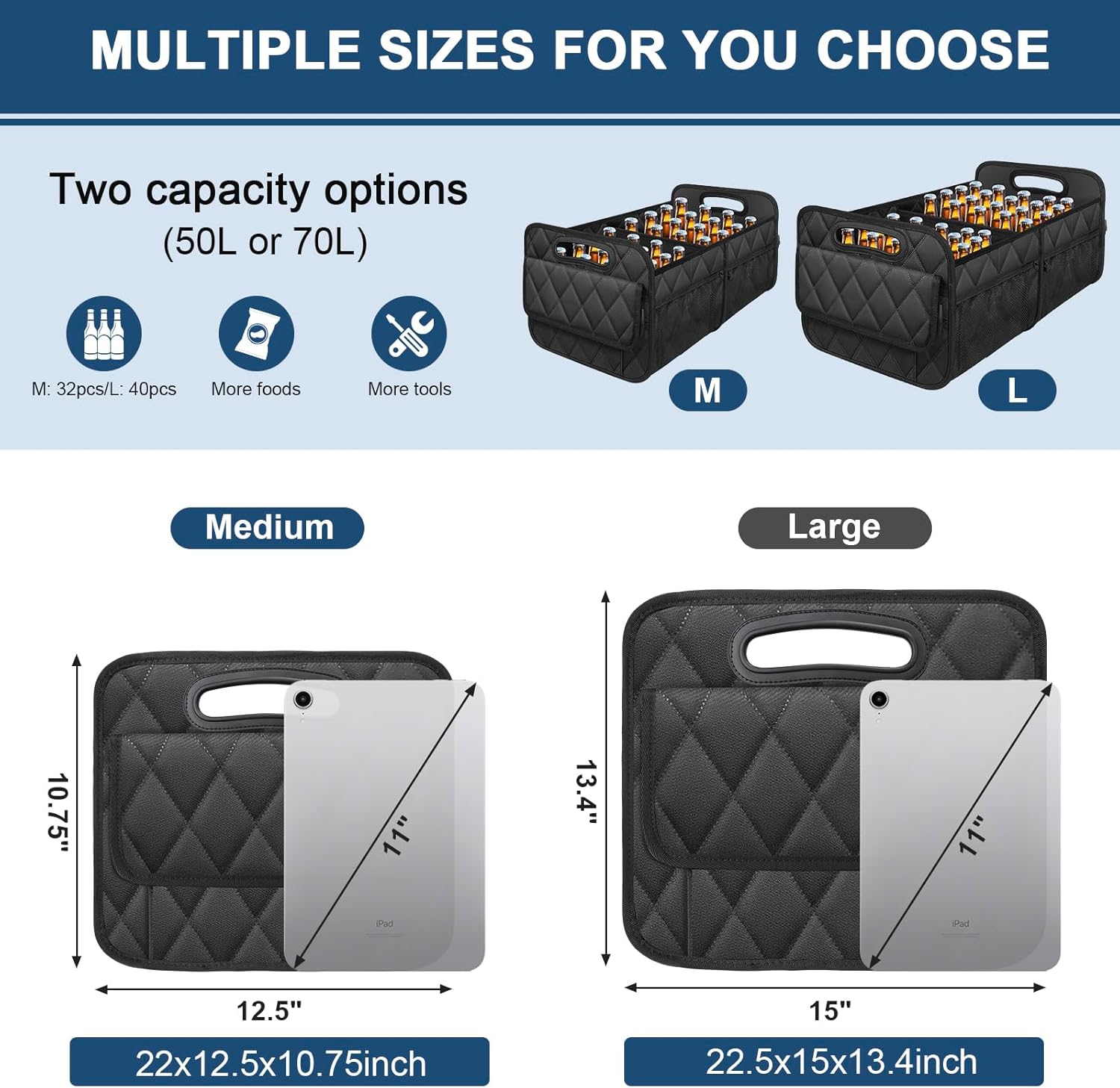ORANGLES Deosk Car Trunk Organizer for SUV – 50L Waterproof Polyester Foldable Storage Box with 6 Pockets, Car Storage Organizer for Women & Men (Black) - angled perspective - Image 4 of 4 | excellent for daily use | New York | Free Shipping ORANGLES