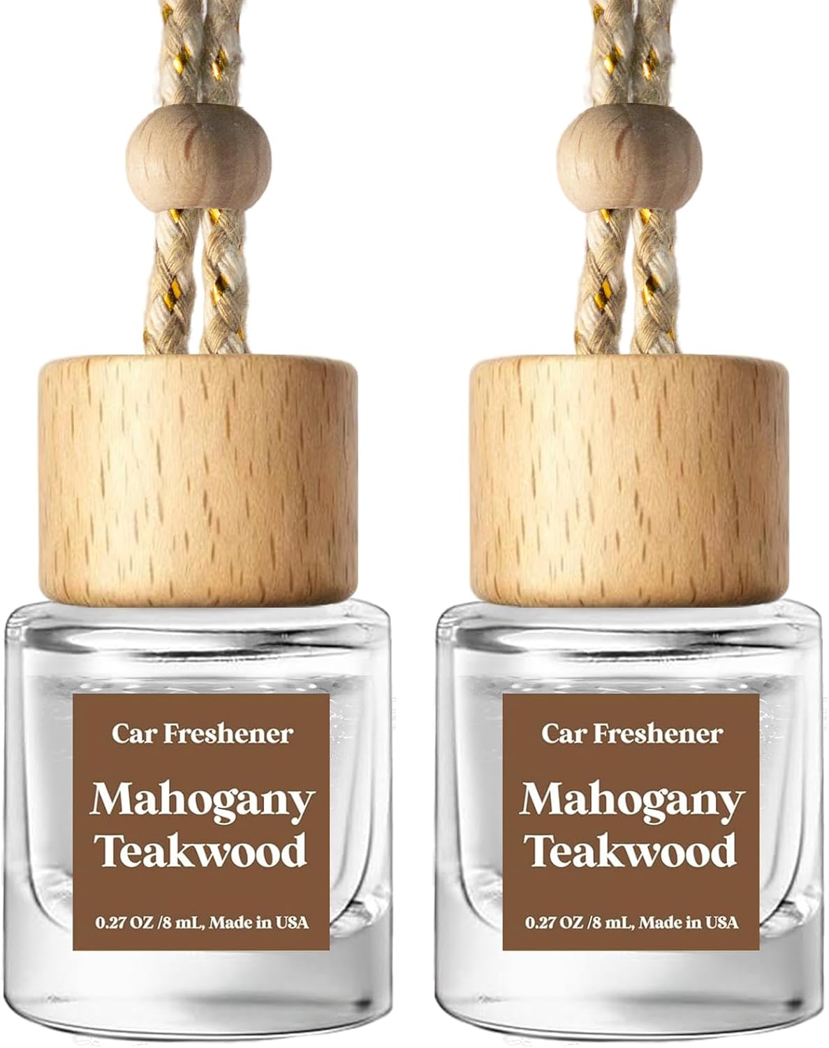 C Classy Hanging Car Air Freshener 2 Pack – Mahogany Teakwood Essential Oil Diffuser with Glass Bottle, Long-Lasting Car Fragrance for Men & Women