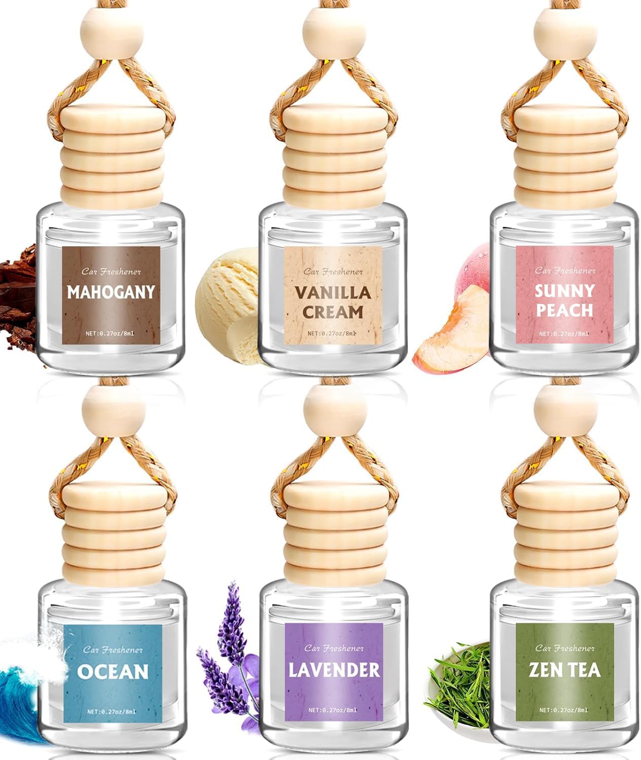 AROIC Car Air Freshener for Women – 6 Pack Hanging Essential Oil Diffuser Set, Cute Car Interior Decor & Odor Eliminator Gift for Mom