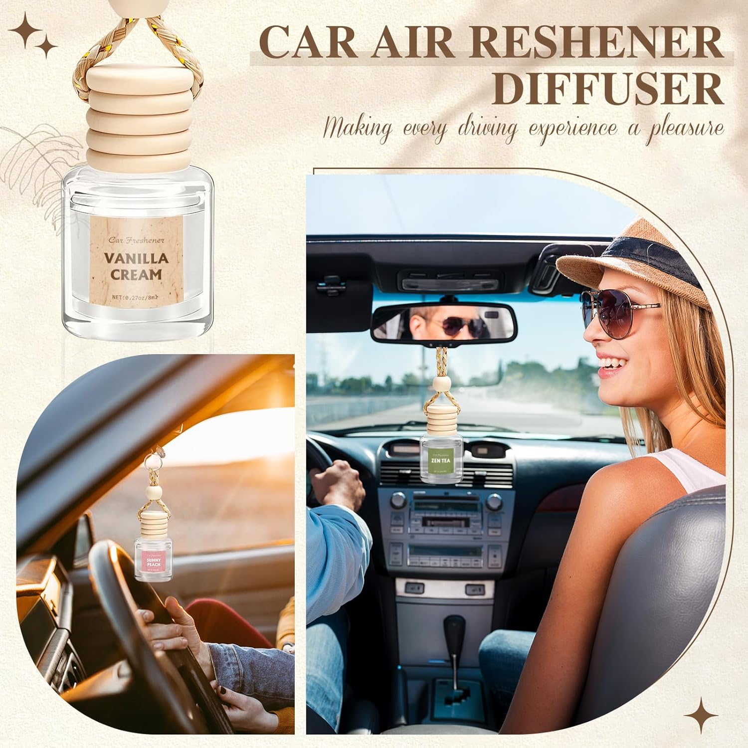ORANGLES AROIC Car Air Freshener for Women – 6 Pack Hanging Essential Oil Diffuser Set, Cute Car Interior Decor & Odor Eliminator Gift for Mom - high resolution display - Image 2 of 5 | perfect for office | California | Free Shipping ORANGLES