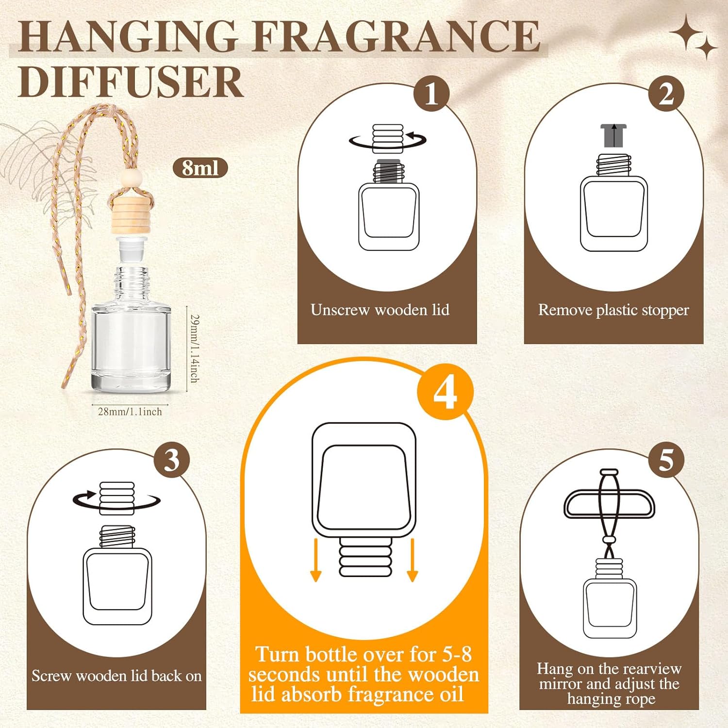 ORANGLES AROIC Car Air Freshener for Women – 6 Pack Hanging Essential Oil Diffuser Set, Cute Car Interior Decor & Odor Eliminator Gift for Mom - detailed closeup view - Image 3 of 5 | great for travel | Texas | Free Shipping ORANGLES