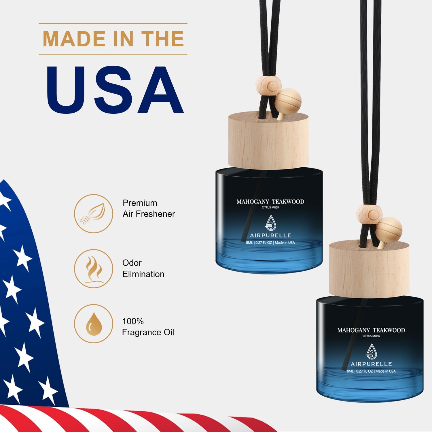 ORANGLES Car Air Freshener Hanging Diffuser 2 Pack – Mahogany Teakwood Fragrance Oil Car Air Fresheners, Long Lasting Hanging Car Perfume (45+ Days, Made in USA) - angled perspective - Image 4 of 6 | excellent for daily use | New York | Free Shipping ORANGLES