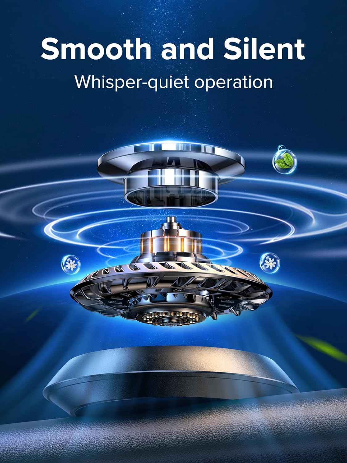 ORANGLES Ceeniu Solar Car Air Freshener F21 – UFO Solar-Powered Rotary Diffuser with DIY Essential Oils, French Cologne & Ocean Fragrance Dashboard Aromatherapy Freshener - high resolution display - Image 2 of 5 | perfect for office | California | Free Shipping ORANGLES