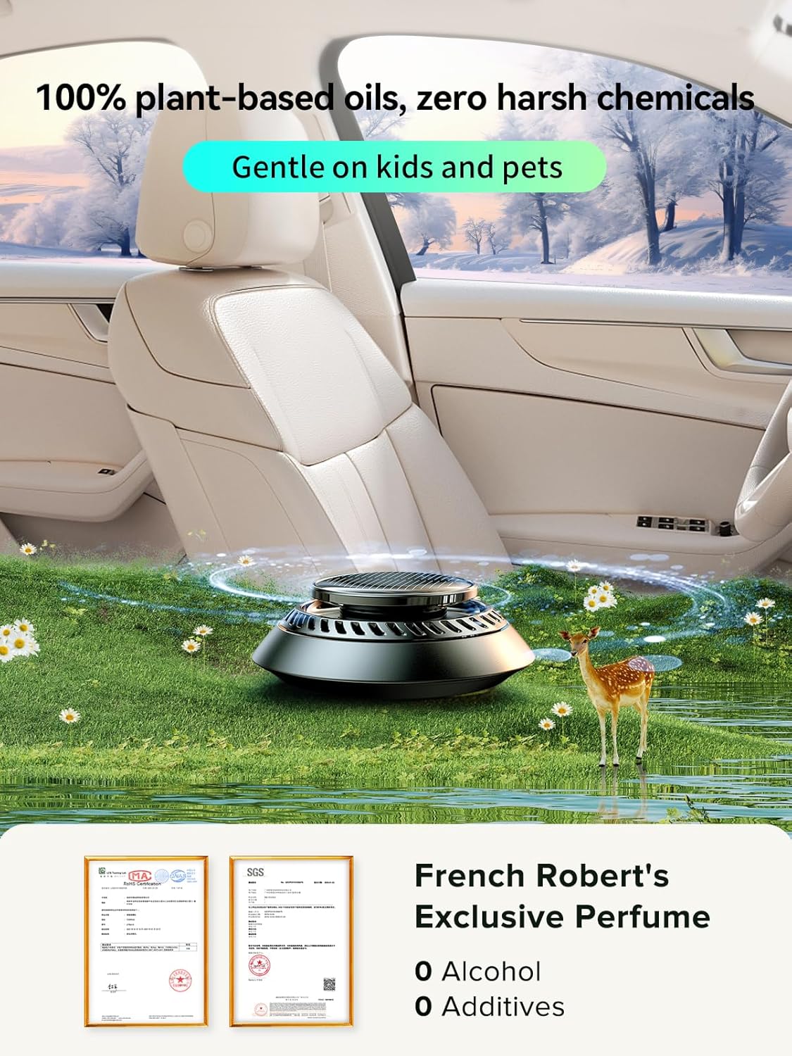 ORANGLES Ceeniu Solar Car Air Freshener F21 – UFO Solar-Powered Rotary Diffuser with DIY Essential Oils, French Cologne & Ocean Fragrance Dashboard Aromatherapy Freshener - detailed closeup view - Image 3 of 5 | great for travel | Texas | Free Shipping ORANGLES