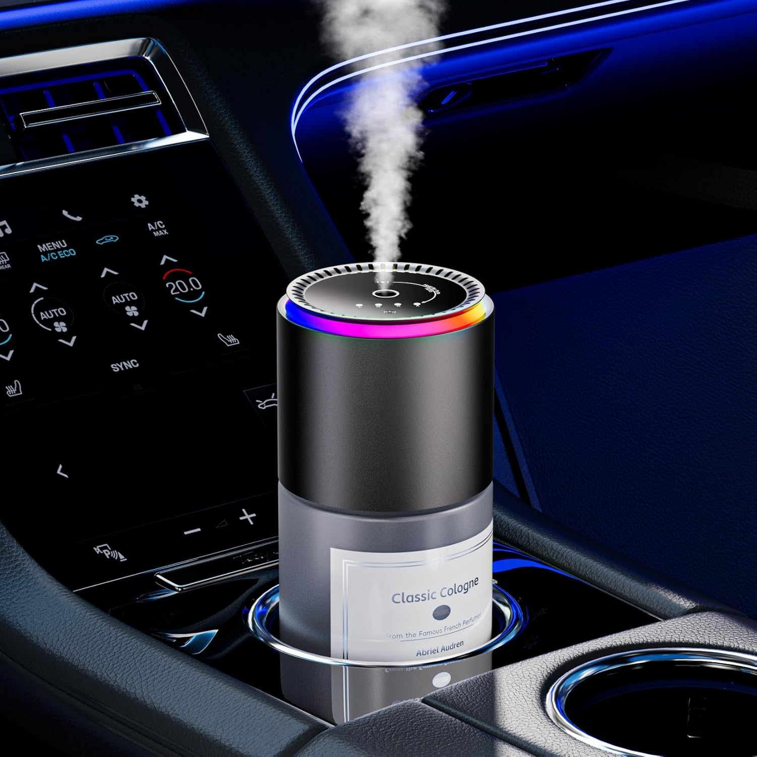 Klomsuw Smart Car Air Freshener Diffuser – 150ML Multi-Fragrance Car Aroma Diffuser with RGB Music Sync Light & Auto On/Off (Cologne)