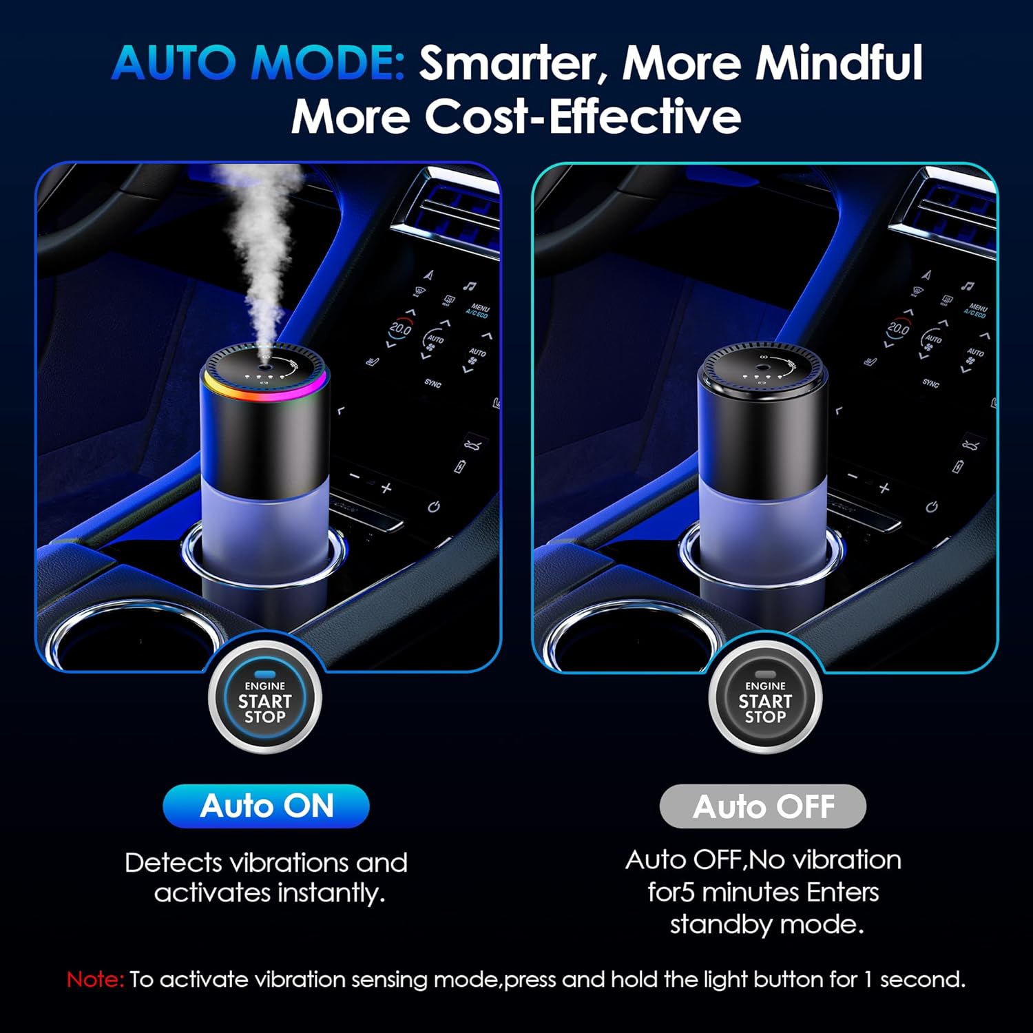ORANGLES Klomsuw Smart Car Air Freshener Diffuser – 150ML Multi-Fragrance Car Aroma Diffuser with RGB Music Sync Light & Auto On/Off (Cologne) - angled perspective - Image 4 of 6 | excellent for daily use | New York | Free Shipping ORANGLES