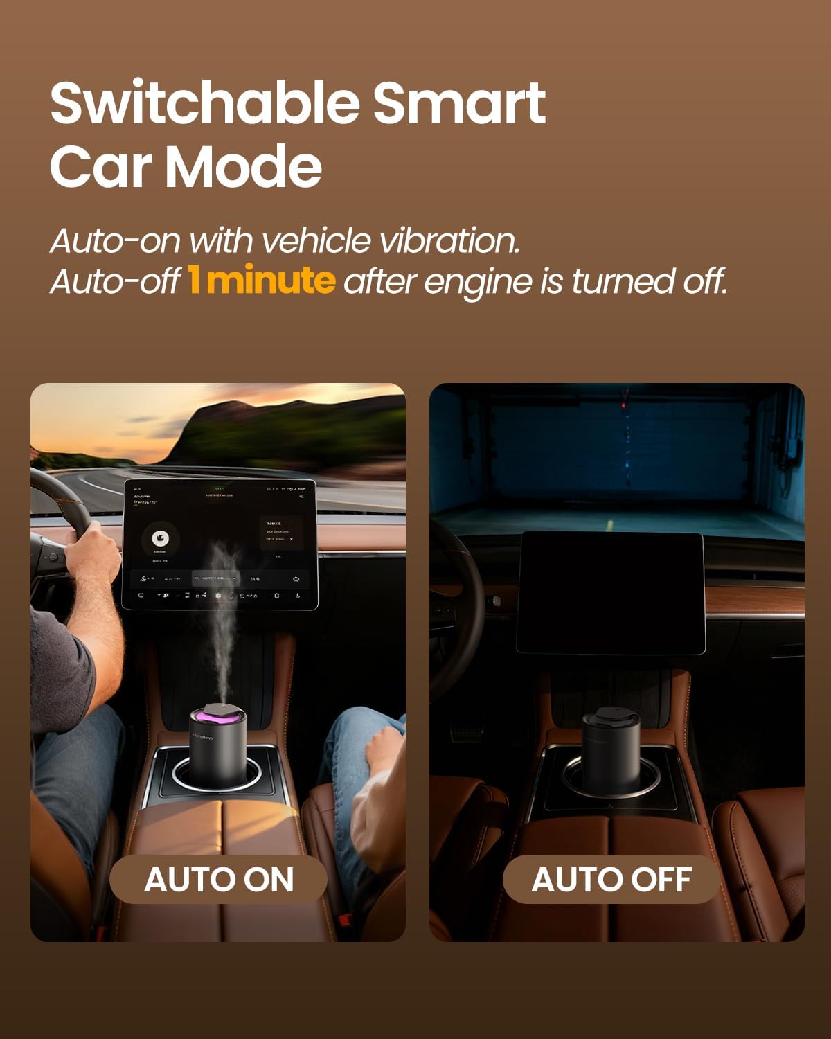 ORANGLES Smart Waterless Essential Oil Diffuser – Rechargeable Car Air Freshener with 3 Mist Modes, LED Lights & Auto On/Off Aroma Diffuser - high resolution display - Image 2 of 5 | perfect for office | California | Free Shipping ORANGLES