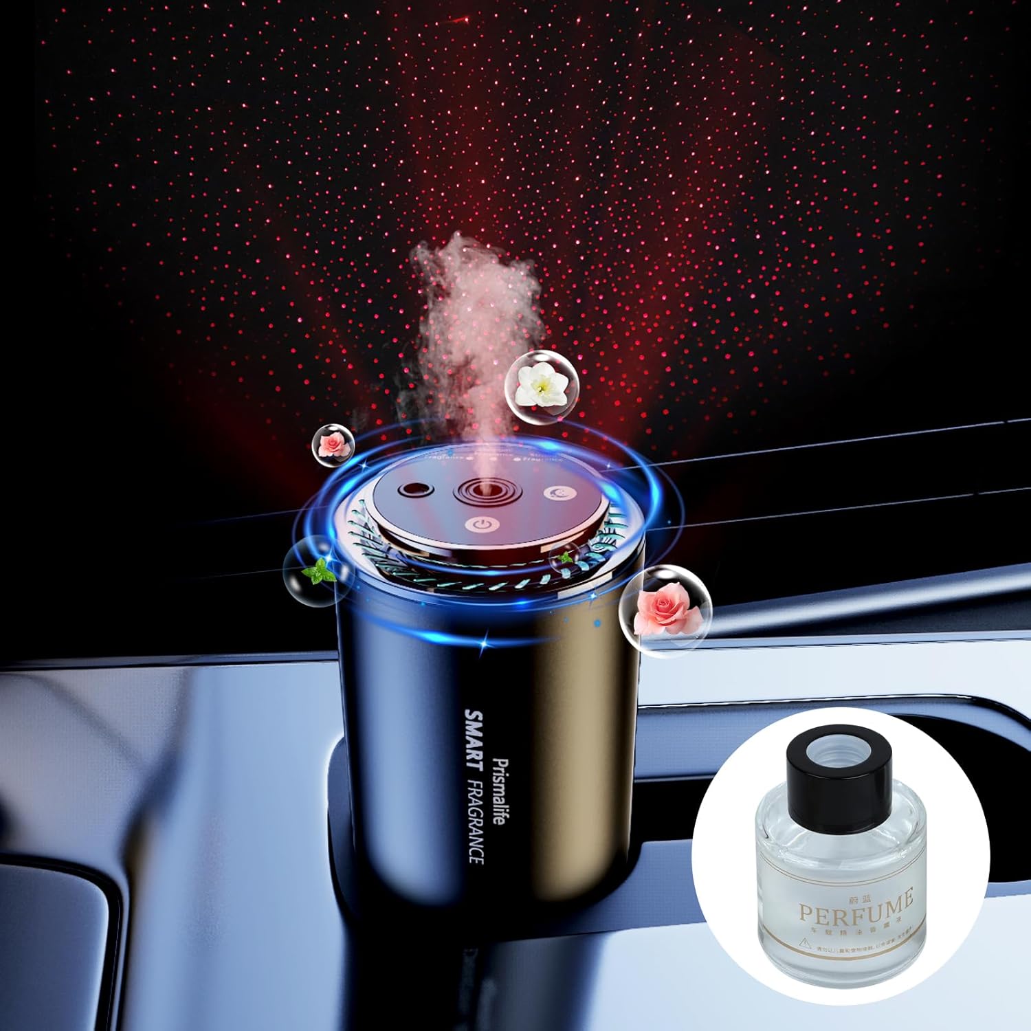2025 Upgrade Smart Car Air Freshener Diffuser – Rechargeable Ultrasonic Car Freshener with Starlight Projector, Atmosphere Light & Auto On/Off (50ML)