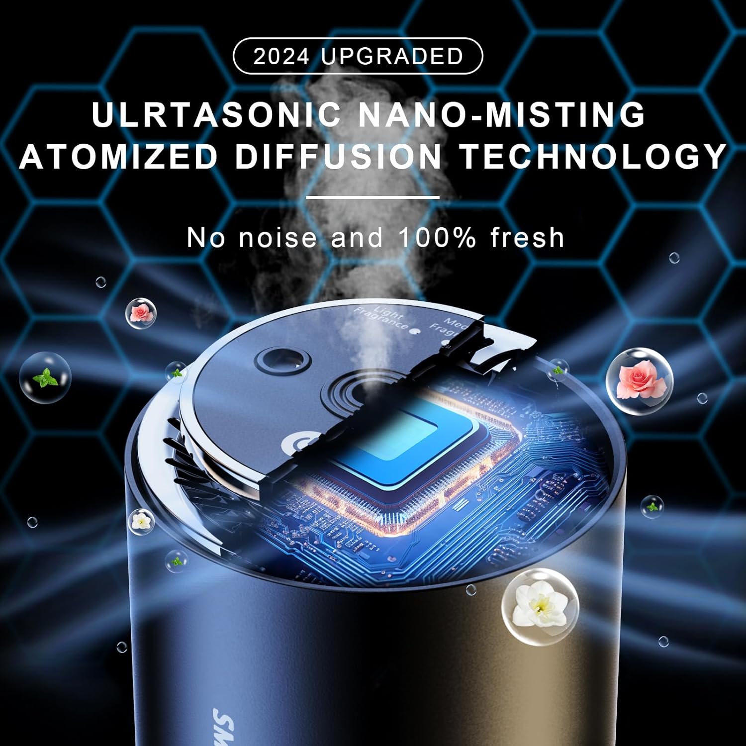 ORANGLES 2025 Upgrade Smart Car Air Freshener Diffuser – Rechargeable Ultrasonic Car Freshener with Starlight Projector, Atmosphere Light & Auto On/Off (50ML) - detailed closeup view - Image 3 of 4 | great for travel | Texas | Free Shipping ORANGLES