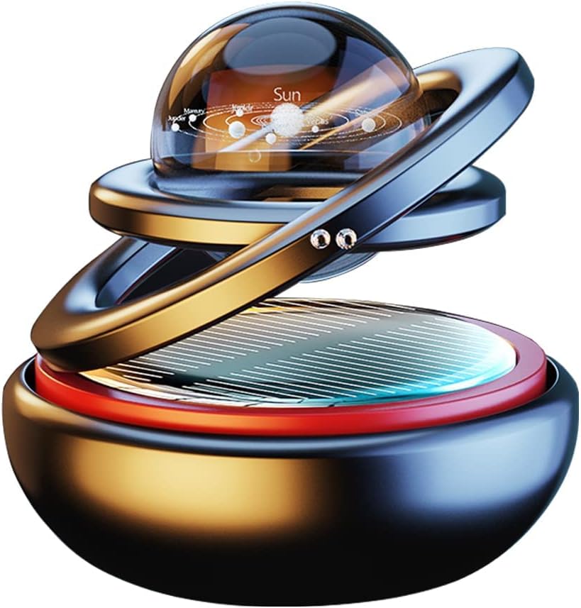 Kwak’s Solar-Powered Rotating Car Decoration – Auto-Spinning Crystal Ball Dashboard Air Freshener with Refillable Scent Pad (Black)