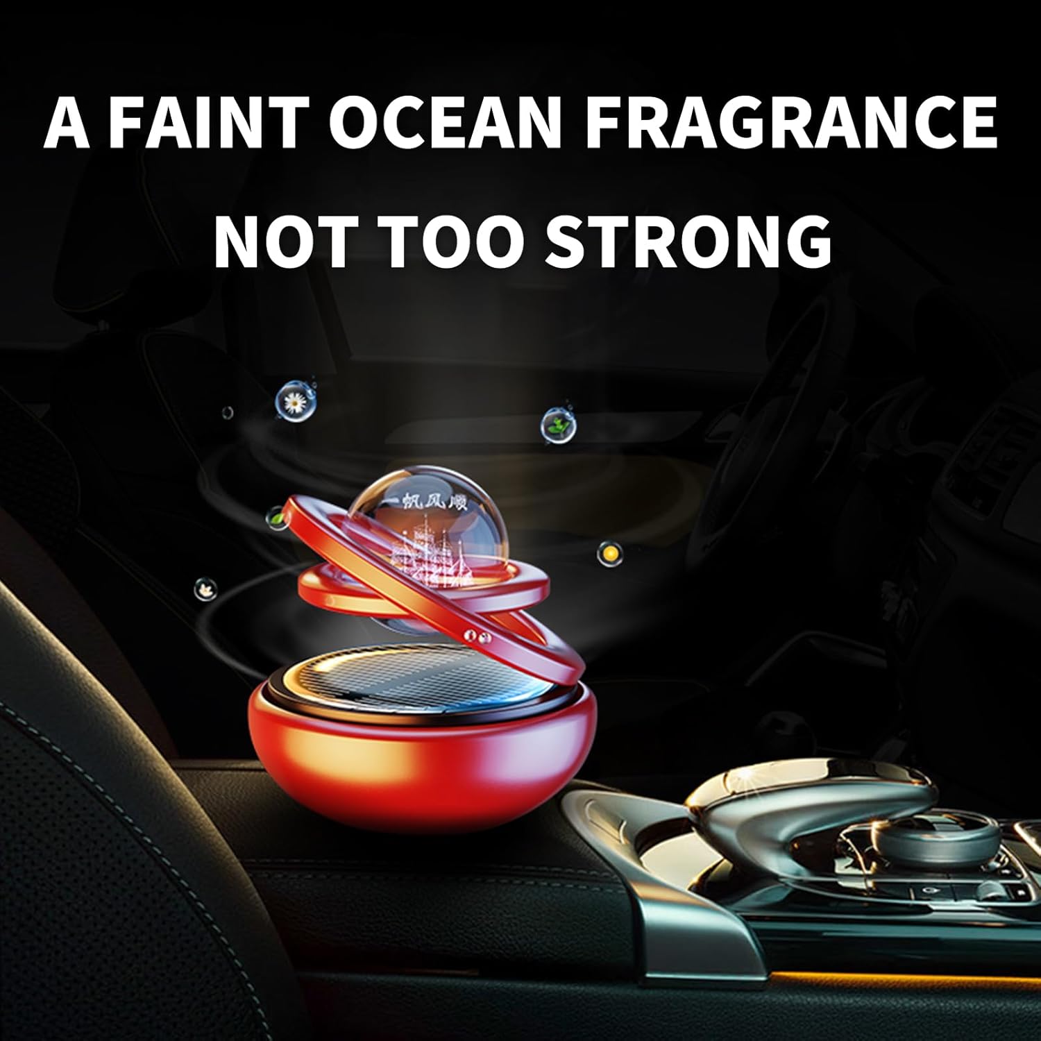 ORANGLES Kwak’s Solar-Powered Rotating Car Decoration – Auto-Spinning Crystal Ball Dashboard Air Freshener with Refillable Scent Pad (Black) - angled perspective - Image 4 of 5 | excellent for daily use | New York | Free Shipping ORANGLES