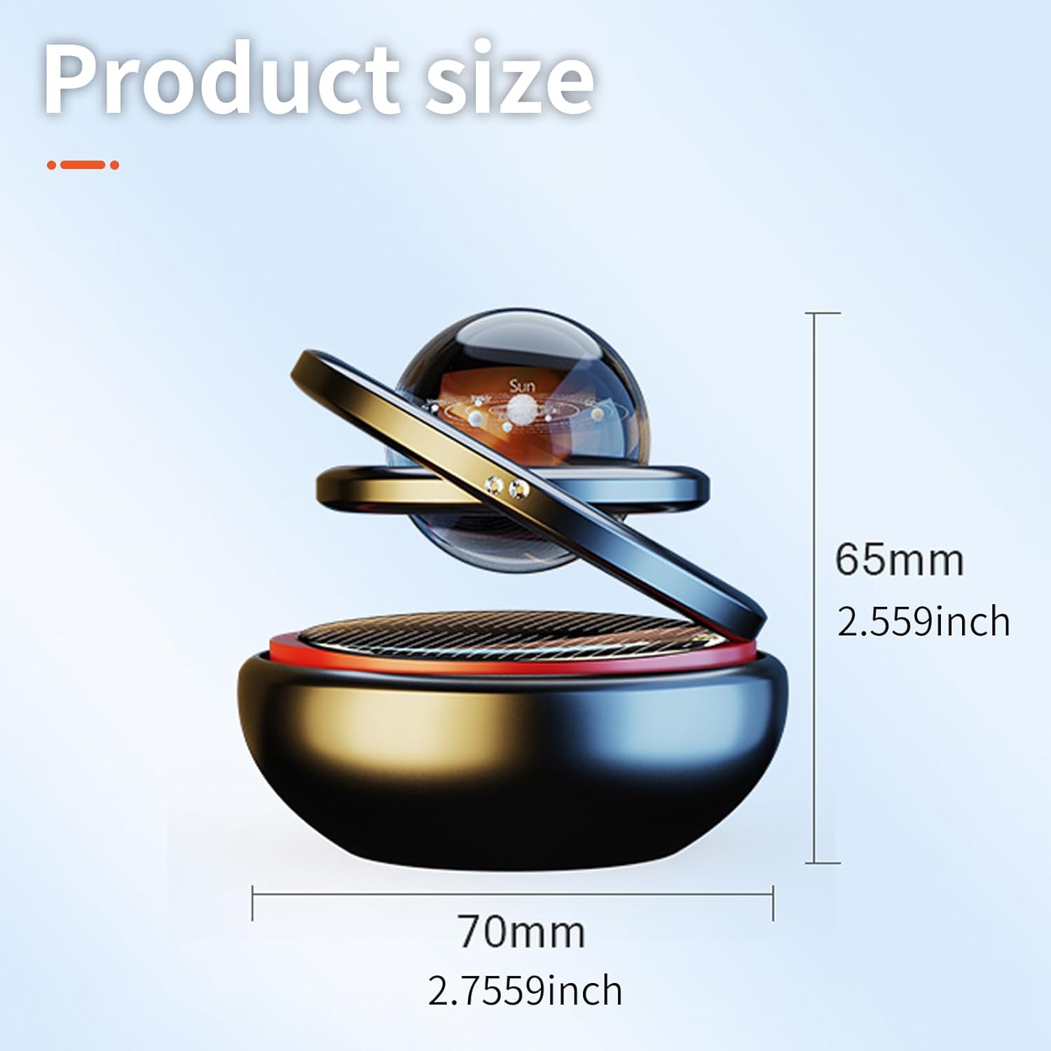 ORANGLES Kwak’s Solar-Powered Rotating Car Decoration – Auto-Spinning Crystal Ball Dashboard Air Freshener with Refillable Scent Pad (Black) - full product showcase - Image 5 of 5 | suitable for professionals | Florida | Free Shipping ORANGLES
