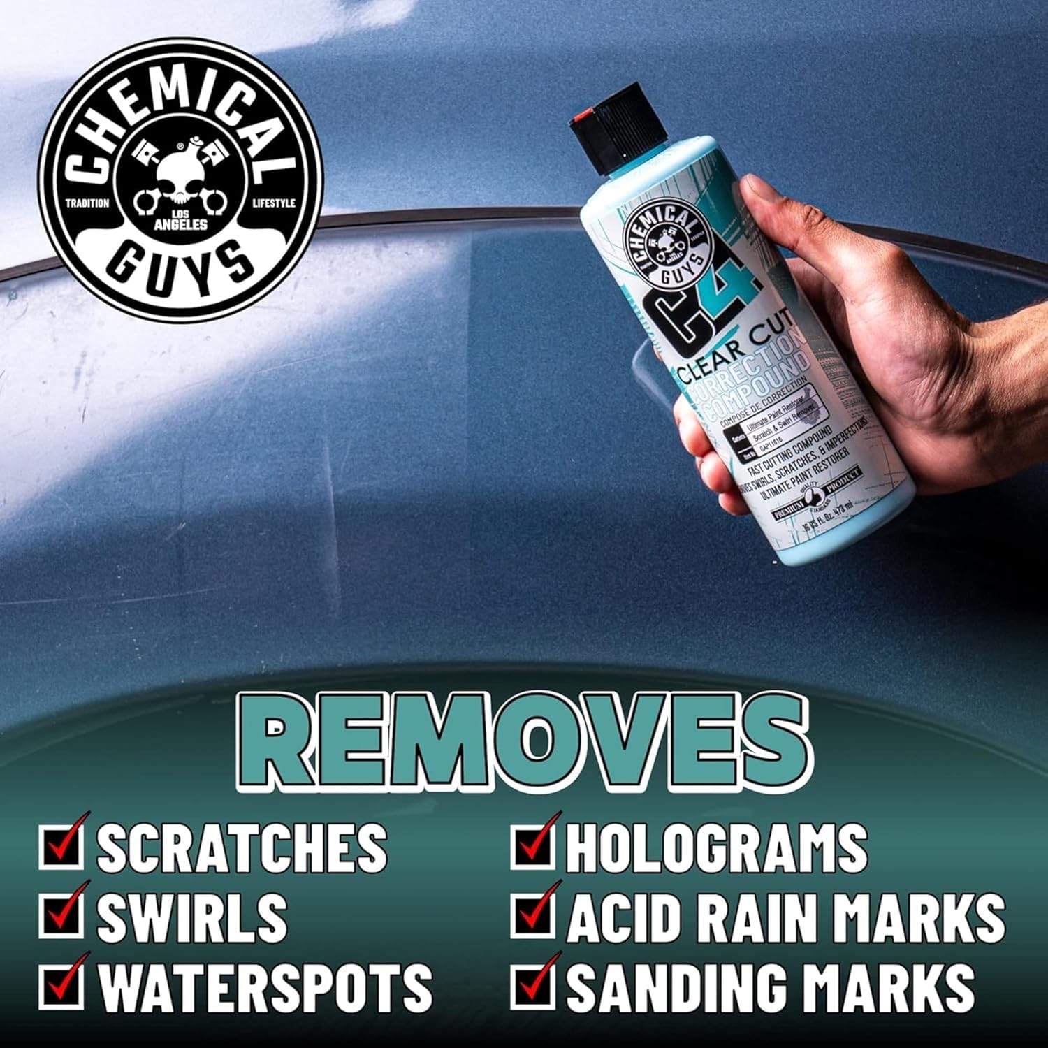 ORANGLES Chemical Guys C4 & P4 Clear Cut Correction Compound and Precision Paint Polish Combo – Scratch & Swirl Remover Polishing Kit, Gloss Restoration System (2 x 16 oz) - detailed closeup view - Image 3 of 5 | great for travel | Texas | Free Shipping ORANGLES