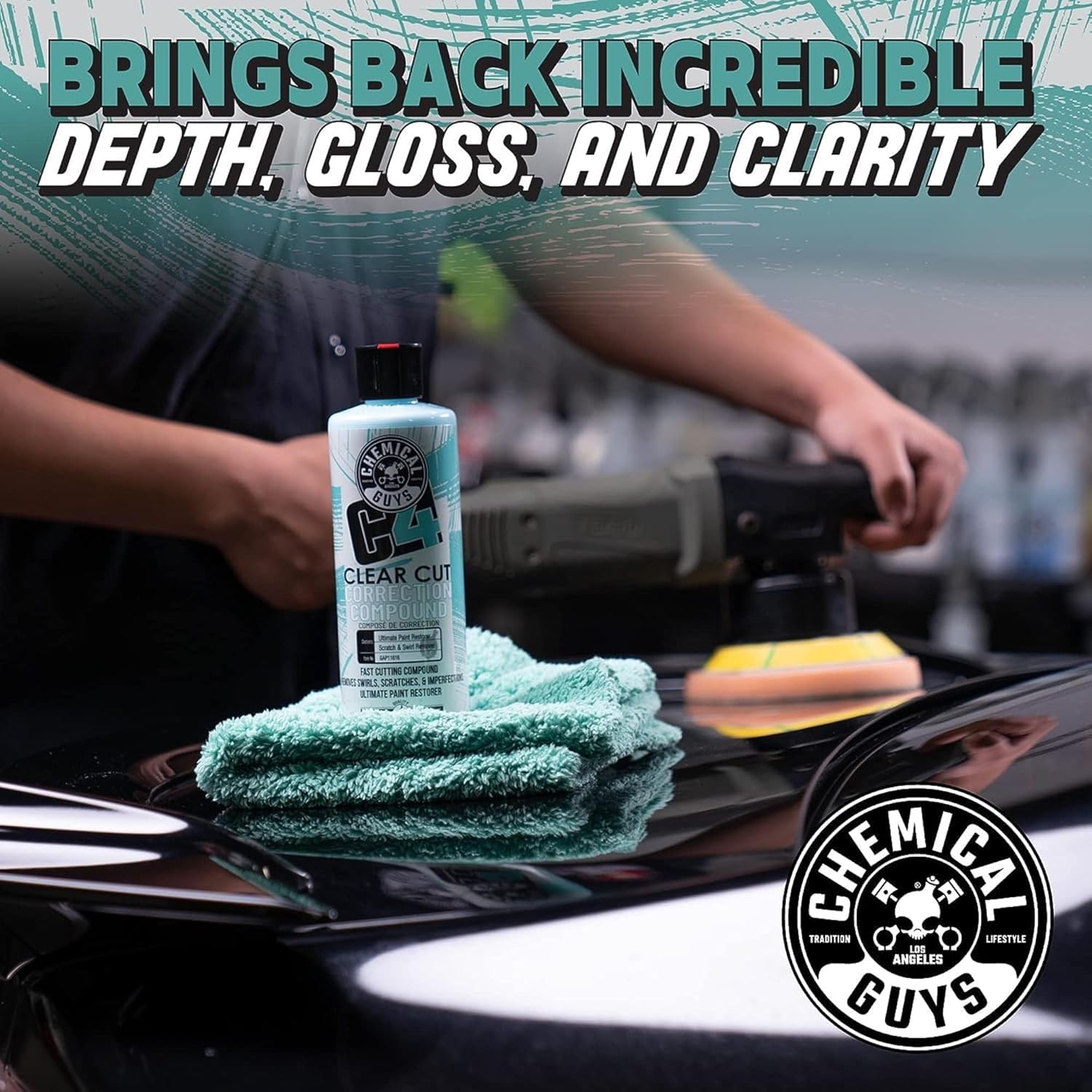 ORANGLES Chemical Guys C4 & P4 Clear Cut Correction Compound and Precision Paint Polish Combo – Scratch & Swirl Remover Polishing Kit, Gloss Restoration System (2 x 16 oz) - full product showcase - Image 5 of 5 | suitable for professionals | Florida | Free Shipping ORANGLES