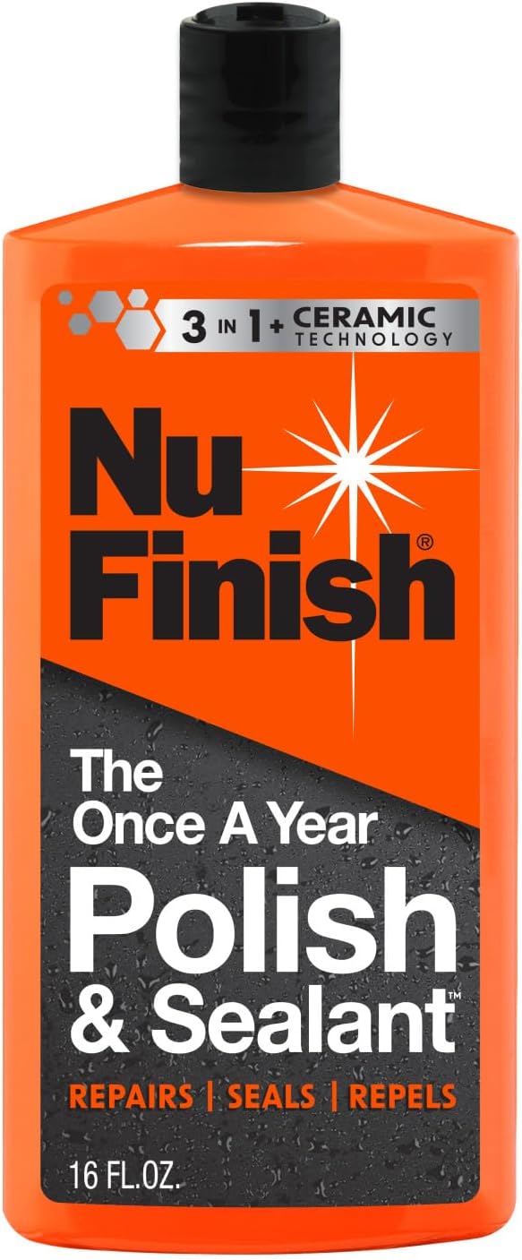 Nu Finish Once a Year Car Polish and Sealant – 3-in-1 Ceramic Technology Paint Protection, Repair, Shine & Water Repellent Formula (16 fl oz)