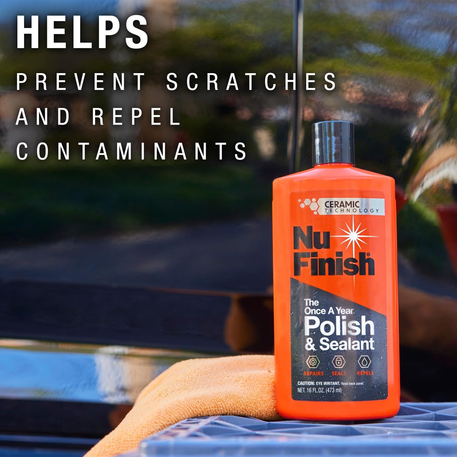 ORANGLES Nu Finish Once a Year Car Polish and Sealant – 3-in-1 Ceramic Technology Paint Protection, Repair, Shine & Water Repellent Formula (16 fl oz) - high resolution display - Image 2 of 5 | perfect for office | California | Free Shipping ORANGLES