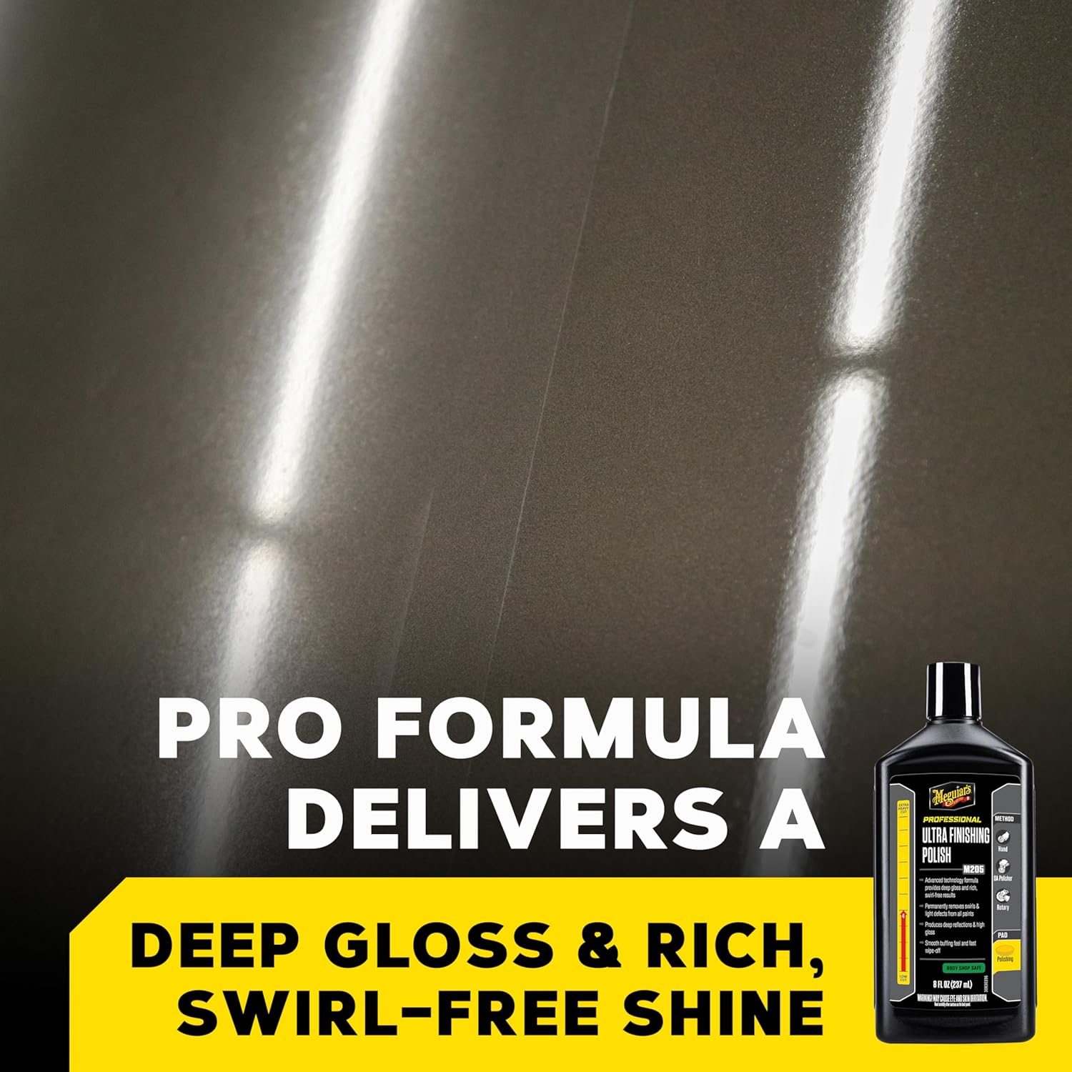 ORANGLES Meguiar's M205 Mirror Glaze Ultra Finishing Polish – High Gloss Swirl & Defect Remover Automotive Polish (8 Oz) - detailed closeup view - Image 3 of 5 | great for travel | Texas | Free Shipping ORANGLES