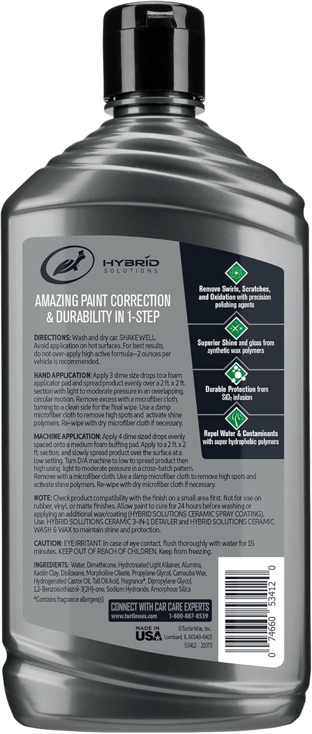 ORANGLES Turtle Wax Hybrid Solutions Ceramic Car Polish & Wax – Light Scratch Remover with Durable Paint Protection, High Gloss Shine & Extreme Water Beading (14 oz) - high resolution display - Image 2 of 6 | perfect for office | California | Free Shipping ORANGLES