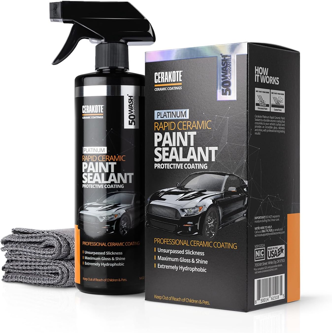 CERAKOTE Platinum Rapid Ceramic Paint Sealant Spray – 14 oz Ceramic Spray Coating with Extreme Hydrophobic Protection, Maximum Gloss & 50 Wash Durability