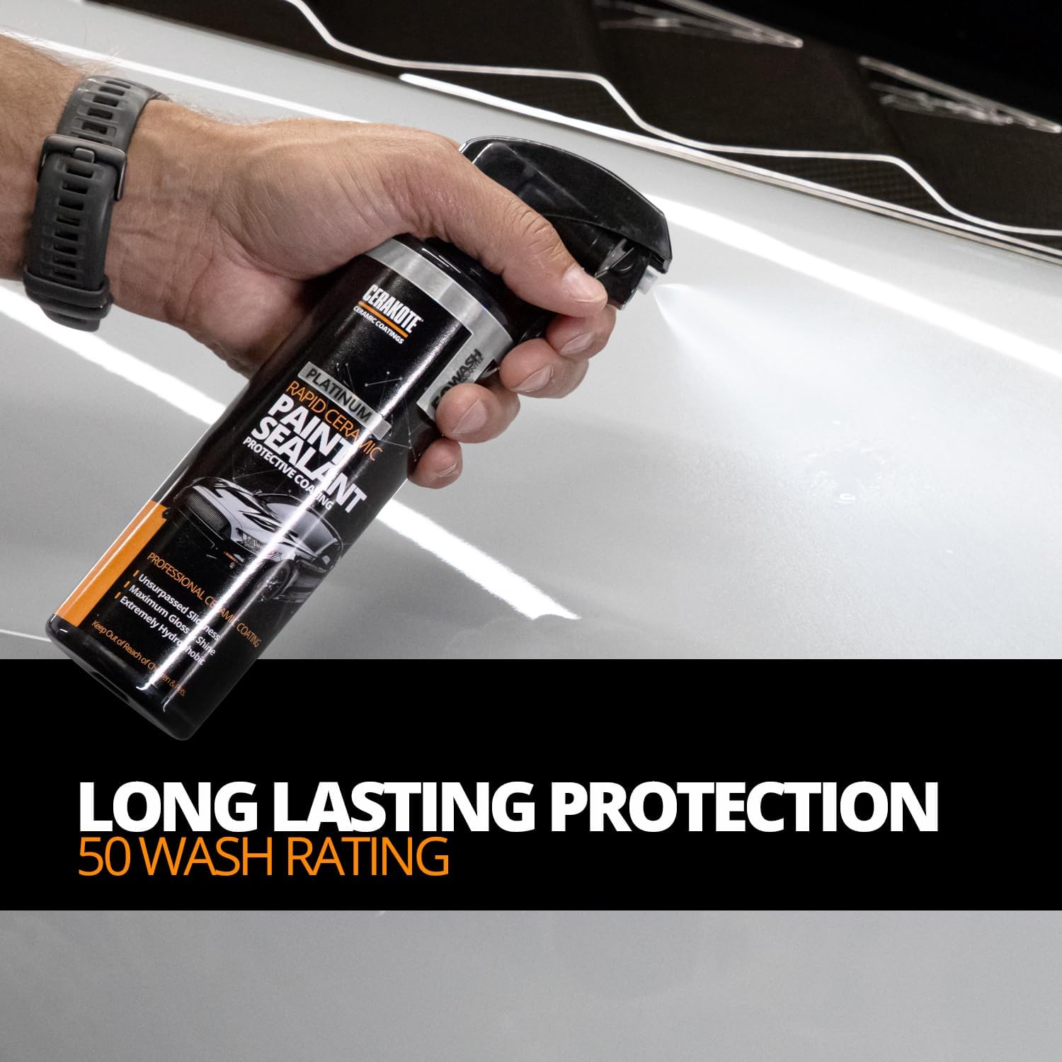 ORANGLES CERAKOTE Platinum Rapid Ceramic Paint Sealant Spray – 14 oz Ceramic Spray Coating with Extreme Hydrophobic Protection, Maximum Gloss & 50 Wash Durability - angled perspective - Image 4 of 5 | excellent for daily use | New York | Free Shipping ORANGLES