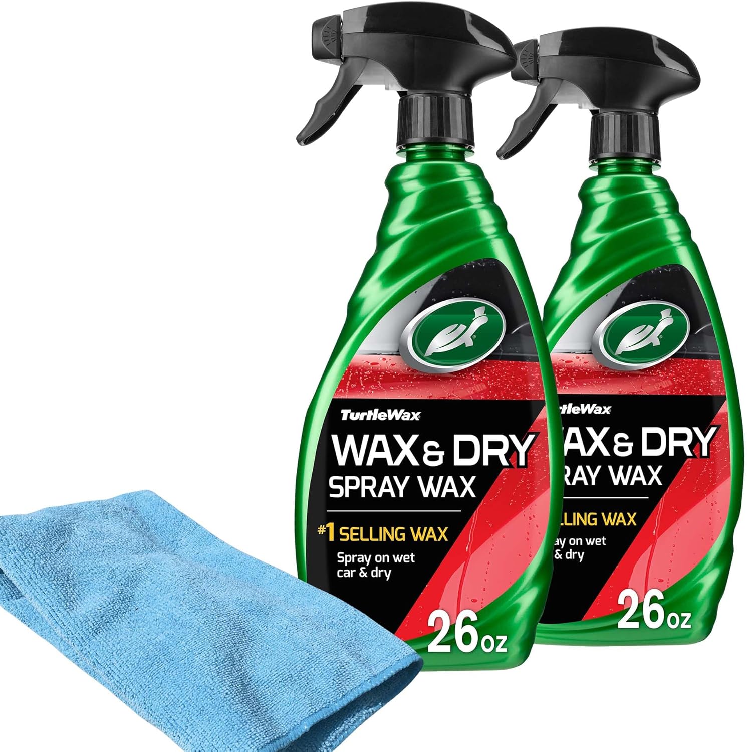 Turtle Wax 1-Step Wax and Dry 50834 – Quick Spray Wax for High Shine Finish, Includes Microfiber Towel, 26 oz Double Pack for Cars, Trucks, Motorcycles & RVs