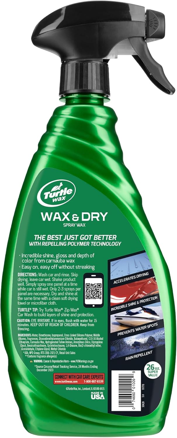 ORANGLES Turtle Wax 1-Step Wax and Dry 50834 – Quick Spray Wax for High Shine Finish, Includes Microfiber Towel, 26 oz Double Pack for Cars, Trucks, Motorcycles & RVs - angled perspective - Image 4 of 4 | excellent for daily use | New York | Free Shipping ORANGLES