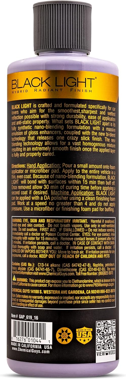 ORANGLES Chemical Guys Black Light Hybrid Radiant Finish – Premium Glaze & Car Sealant for Black & Dark Paint, Enhances Depth, Gloss & Protection (16 fl oz) - full product showcase - Image 5 of 5 | suitable for professionals | Florida | Free Shipping ORANGLES