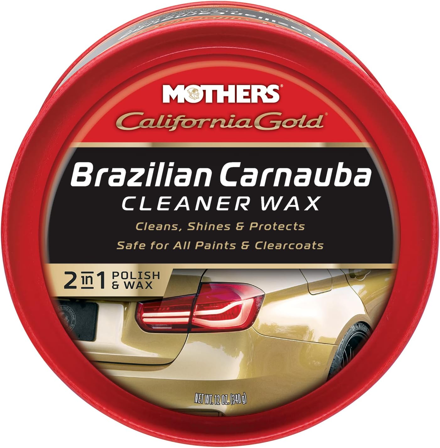 Mothers California Gold Brazilian Carnauba Cleaner Wax (05500) – 12 oz Paste, All-in-One Cleaner & Wax, Removes Oxidation & Swirls, High Gloss Protection