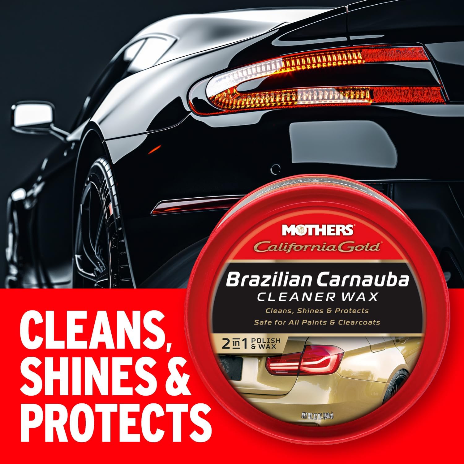 ORANGLES Mothers California Gold Brazilian Carnauba Cleaner Wax (05500) – 12 oz Paste, All-in-One Cleaner & Wax, Removes Oxidation & Swirls, High Gloss Protection - angled perspective - Image 4 of 4 | excellent for daily use | New York | Free Shipping ORANGLES
