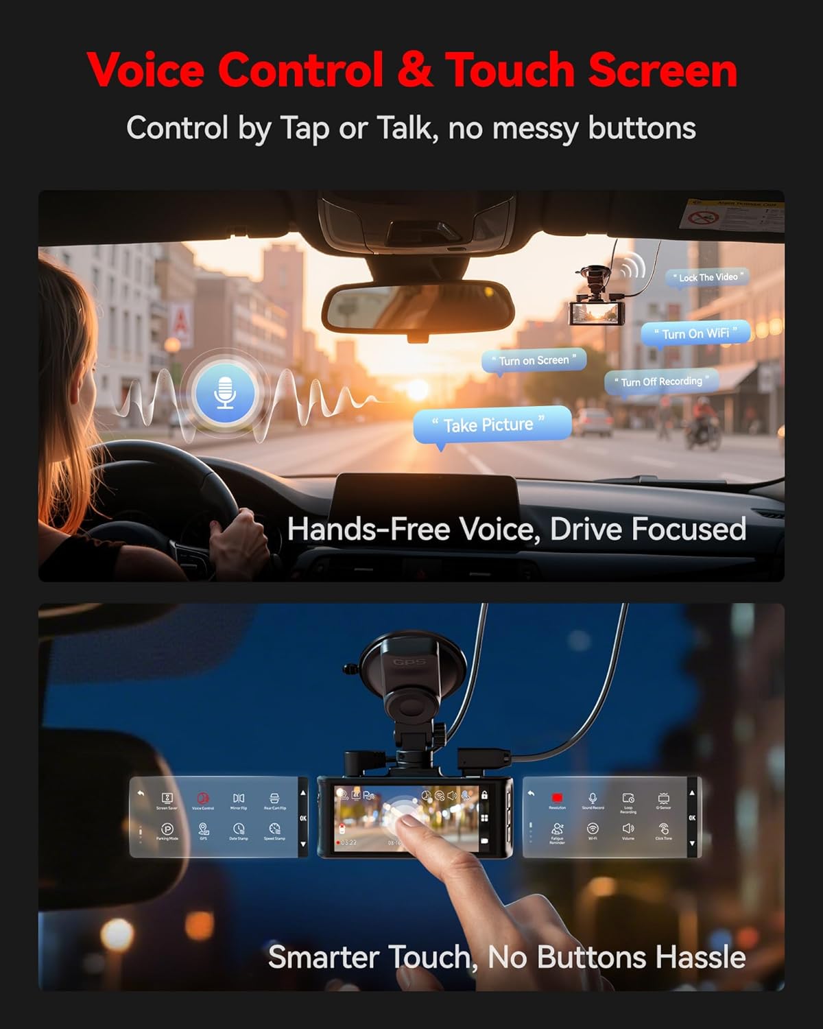ORANGLES REDTIGER F7N Touch 4K STARVIS 2 Dash Cam Front & Rear – 5GHz WiFi Car Camera with GPS, Voice Control, Touch Screen & 128GB Card Included - full product showcase - Image 5 of 6 | suitable for professionals | Florida | Free Shipping ORANGLES