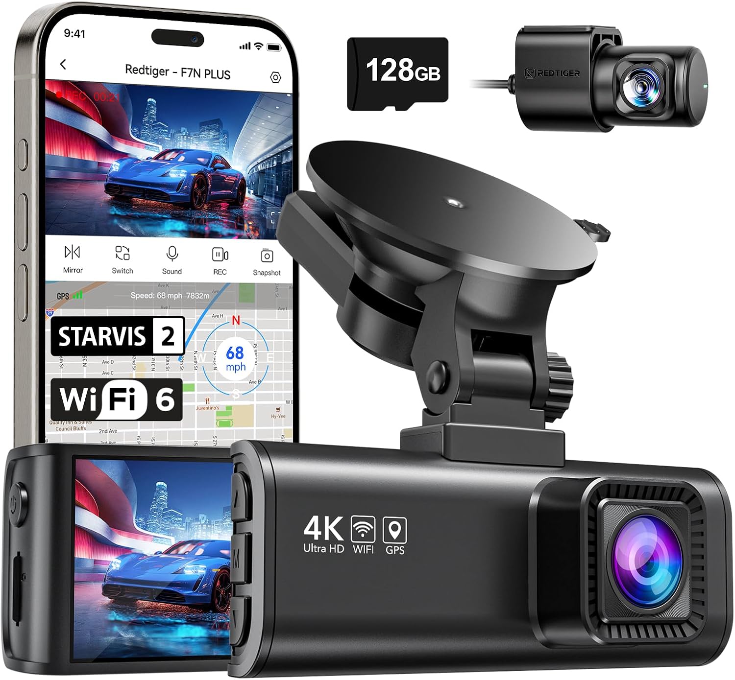 REDTIGER F7NP 4K Dash Cam Front & Rear – STARVIS 2 Sensor Car Camera with 5.8GHz WiFi, GPS, WDR Night Vision & 24H Parking Mode