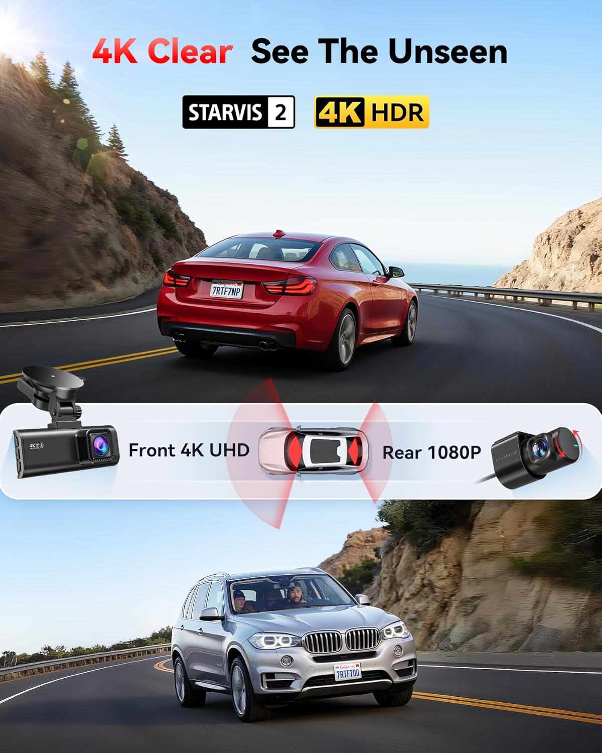 ORANGLES REDTIGER F7NP 4K Dash Cam Front & Rear – STARVIS 2 Sensor Car Camera with 5.8GHz WiFi, GPS, WDR Night Vision & 24H Parking Mode - full product showcase - Image 5 of 5 | suitable for professionals | Florida | Free Shipping ORANGLES