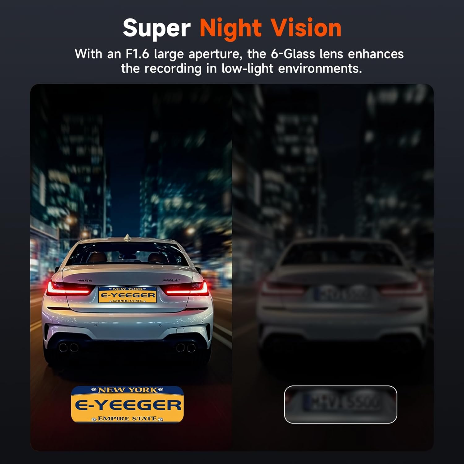 ORANGLES E-YEEGER 4K + 1080P Dash Cam Front & Rear – Dual Channel Car Camera with Night Vision, 1.97” IPS Screen, G-Sensor & 24H Parking Mode (32GB Included) - detailed closeup view - Image 3 of 5 | great for travel | Texas | Free Shipping ORANGLES