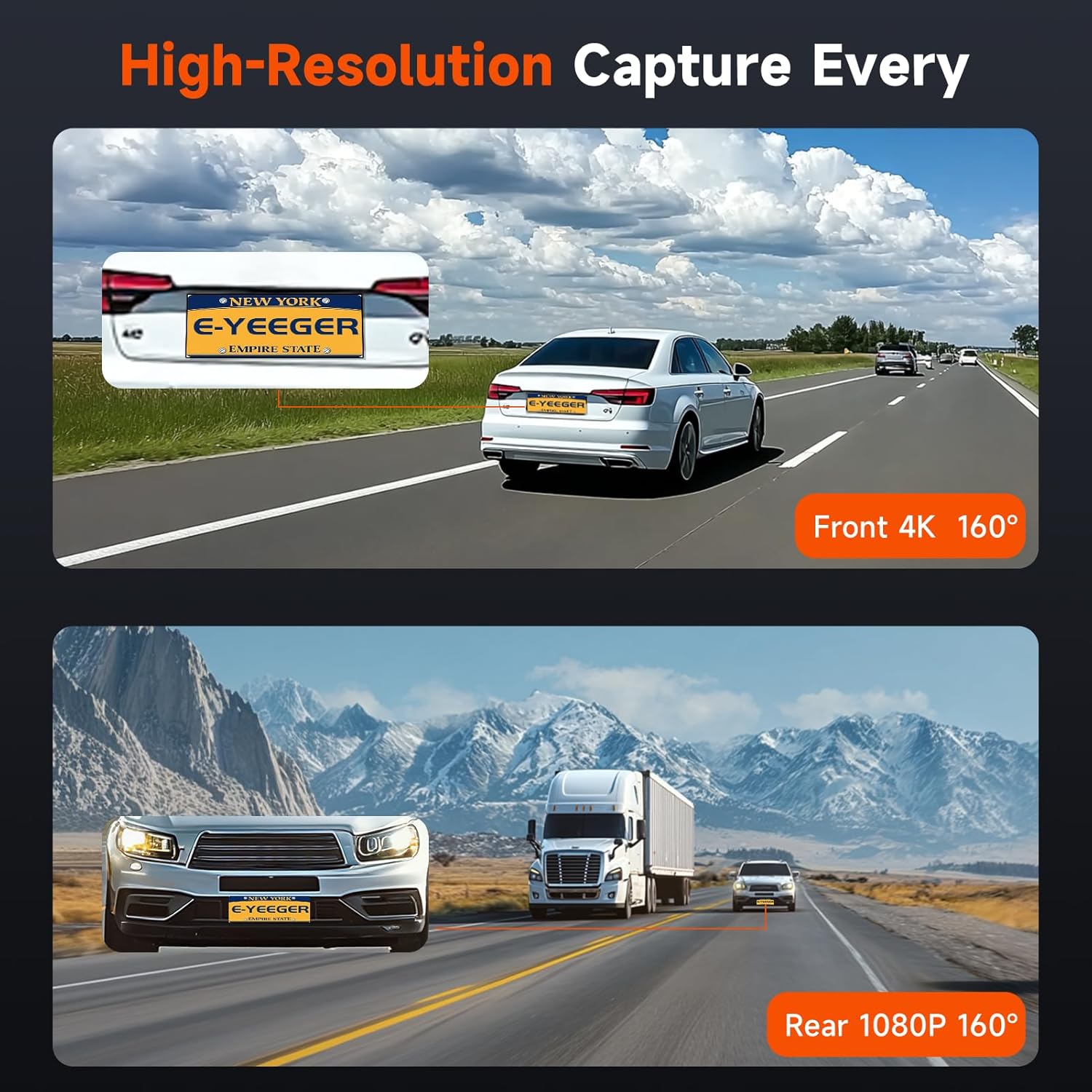 ORANGLES E-YEEGER 4K + 1080P Dash Cam Front & Rear – Dual Channel Car Camera with Night Vision, 1.97” IPS Screen, G-Sensor & 24H Parking Mode (32GB Included) - angled perspective - Image 4 of 5 | excellent for daily use | New York | Free Shipping ORANGLES